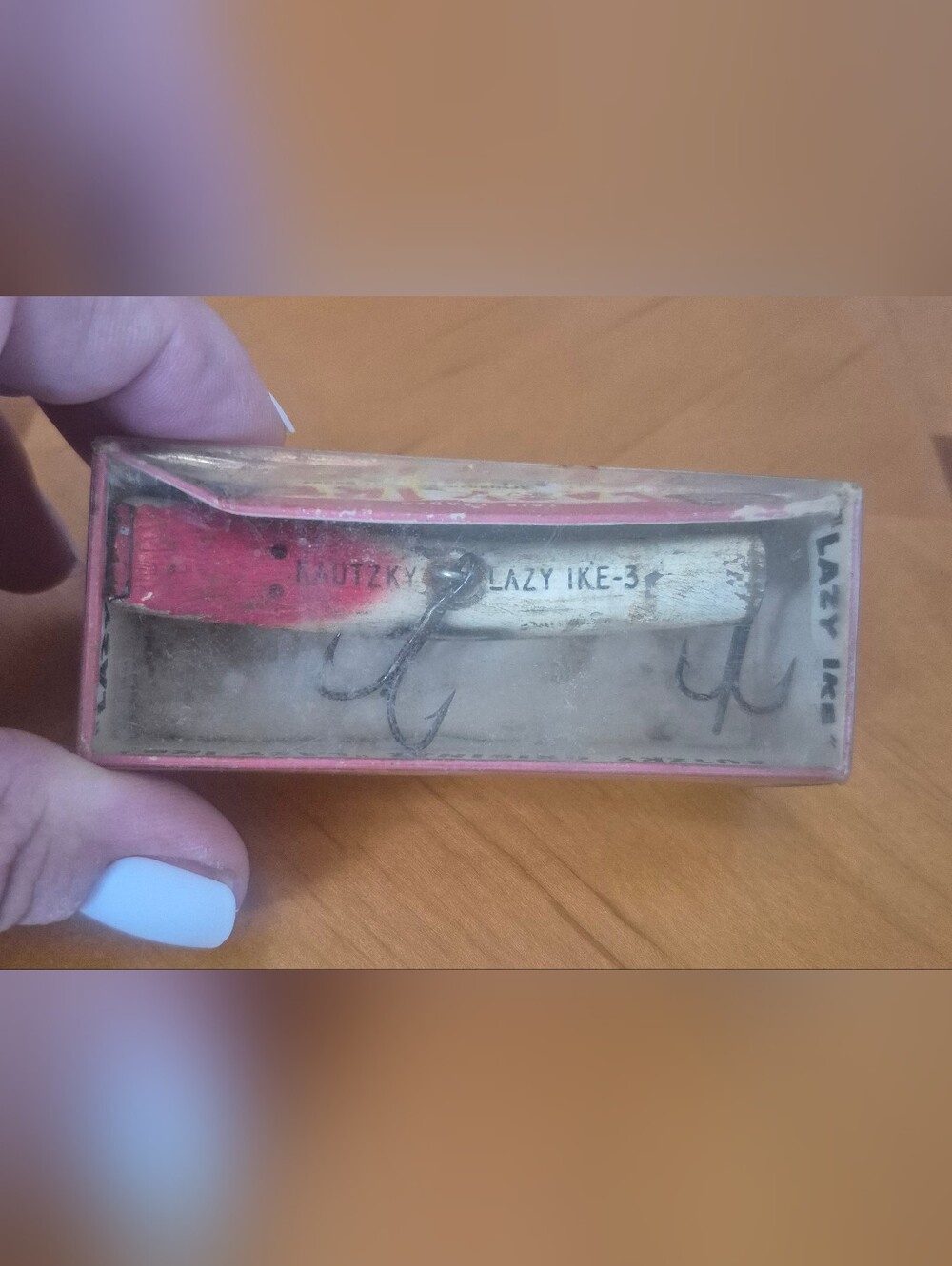 Vintage Kautzky Lazy Ike 3 Fishing Lure KL-81 RW Red White w/ Original Box